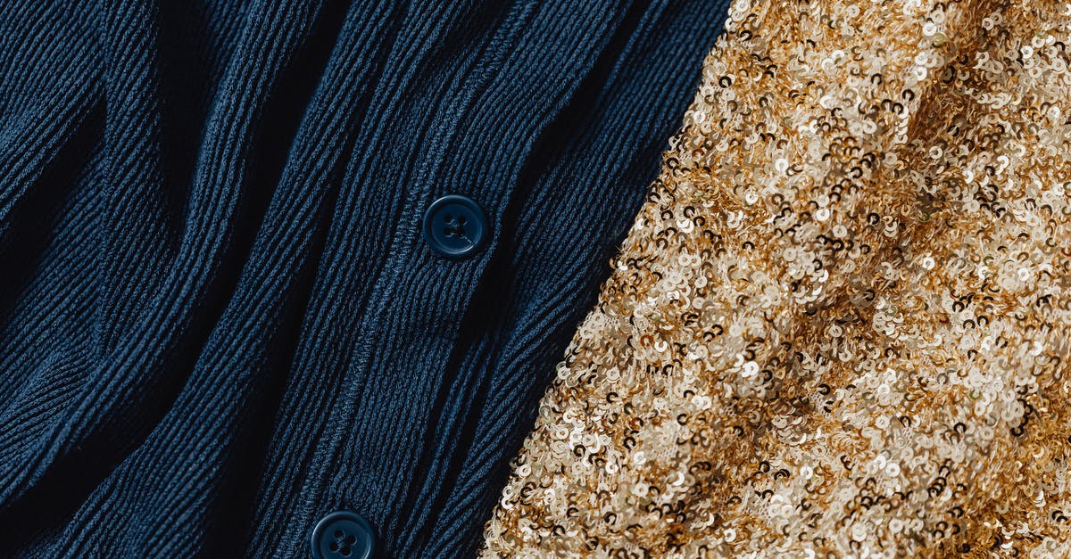 (1) under Gold Apples and Starfruit buttons - Close-Up Shot of a Dark Blue Knitwear and Gold Sequins