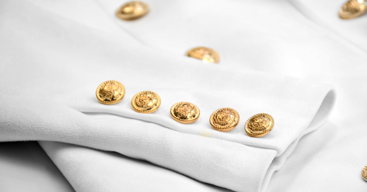 (1) under Gold Apples and Starfruit buttons - Gold Buttons on White jacket Sleeve (1) under Gold Apples and Starfruit buttons - Gold Buttons on White jacket Sleeve