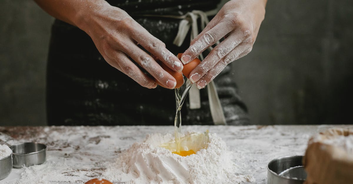 Accused of breaking a promise I didn't make - Person breaking egg to flour for pastry Accused of breaking a promise I didn't make - Person breaking egg to flour for pastry