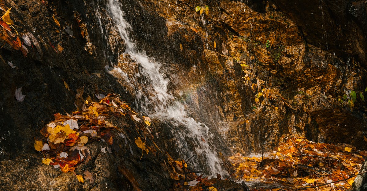 Anyway to change mount speed? - Picturesque view of cascade with fast water flow on rough mount covered with faded leaves in fall