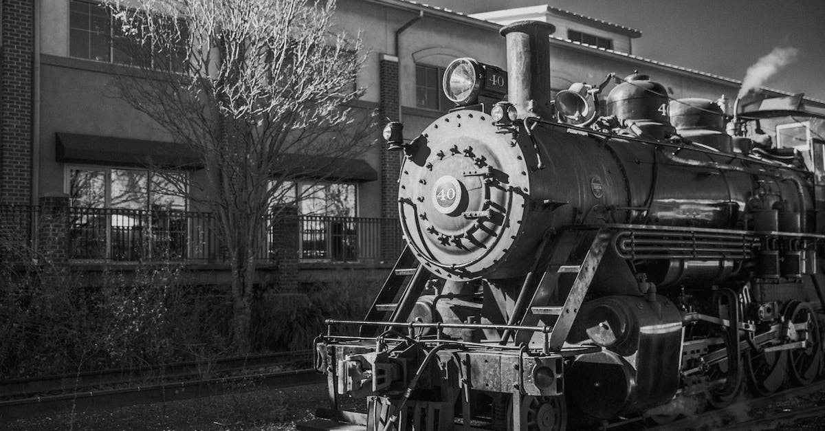 Are historic Steam playtime stats available? - Black and white fragment of old steam locomotive with chimney on railroad near building and leafless tree in city on street