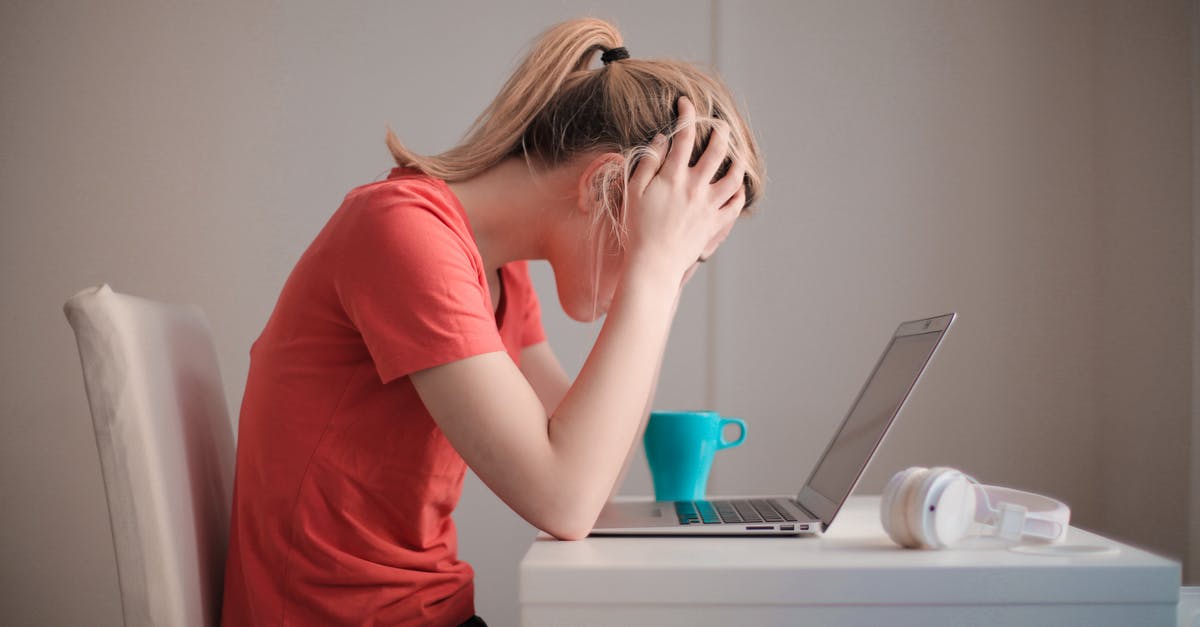 Booting up Overwatch stuck on blank screen? - Woman in Red T-shirt Looking at Her Laptop