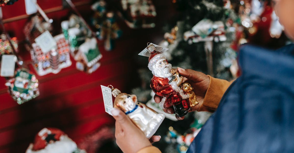 Buyers in Eve Regional Market - Side view of crop ethnic girl with Santa and dog toys standing in shop with Christmas decorations Buyers in Eve Regional Market - Side view of crop ethnic girl with Santa and dog toys standing in shop with Christmas decorations