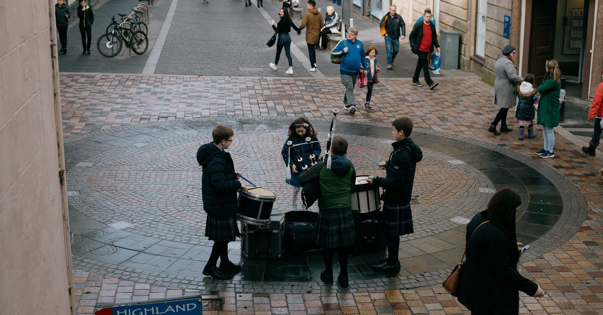 Can a UK 3DS play USA DS Titles? [duplicate] - Scottish teenage musicians wearing traditional clothes and playing drums and bagpipe on street on autumn day