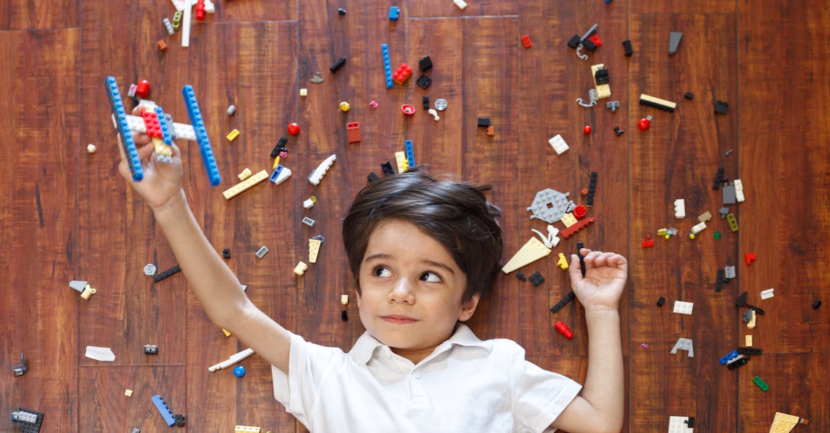 Can anyone have a house plot or they have set a limit? - Top view of concentrated kid lying on floor among various details of construction set while playing with handmade airplane