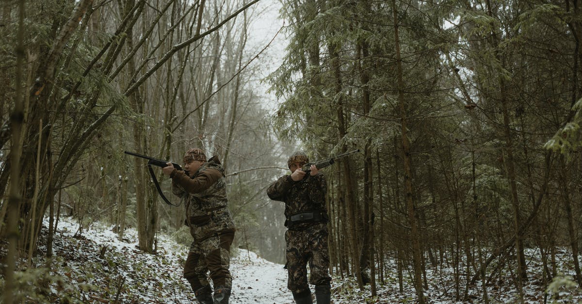 Can I aim guns separately? - Two Men Standing on Forest Aiming Their Rifles Can I aim guns separately? - Two Men Standing on Forest Aiming Their Rifles