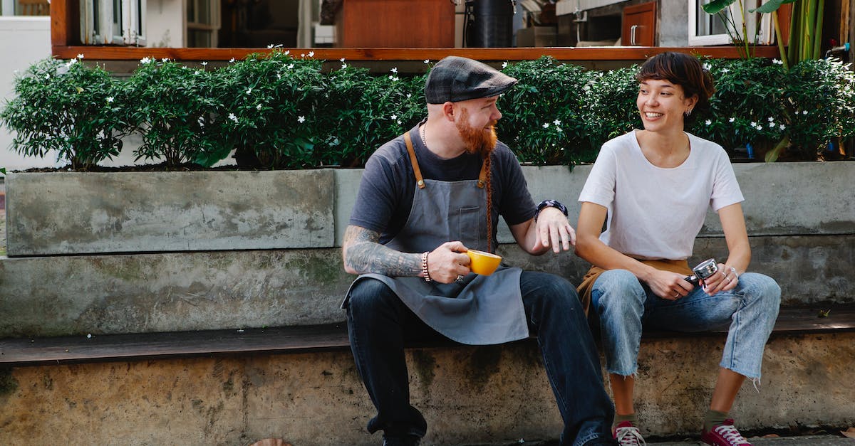 Can I craft Sapphire Staff in Terraria on Android? - Full length couple of positive barista coworkers in aprons and casual outfit sitting in street near cafeteria and talking with cup of drink and portafilter near plants in daytime