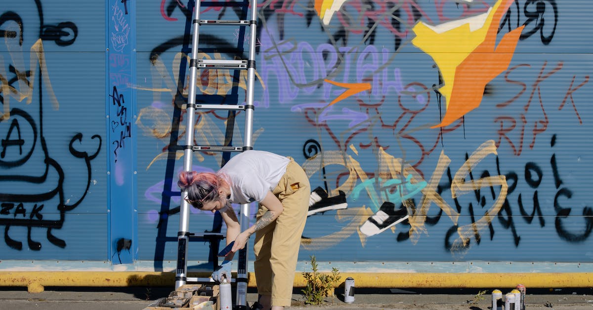 Can mobs spawn on ladders in 1x1 shafts? - Side view full body of young female artist in stylish clothes with cardboard boxes standing near graffiti wall on city street