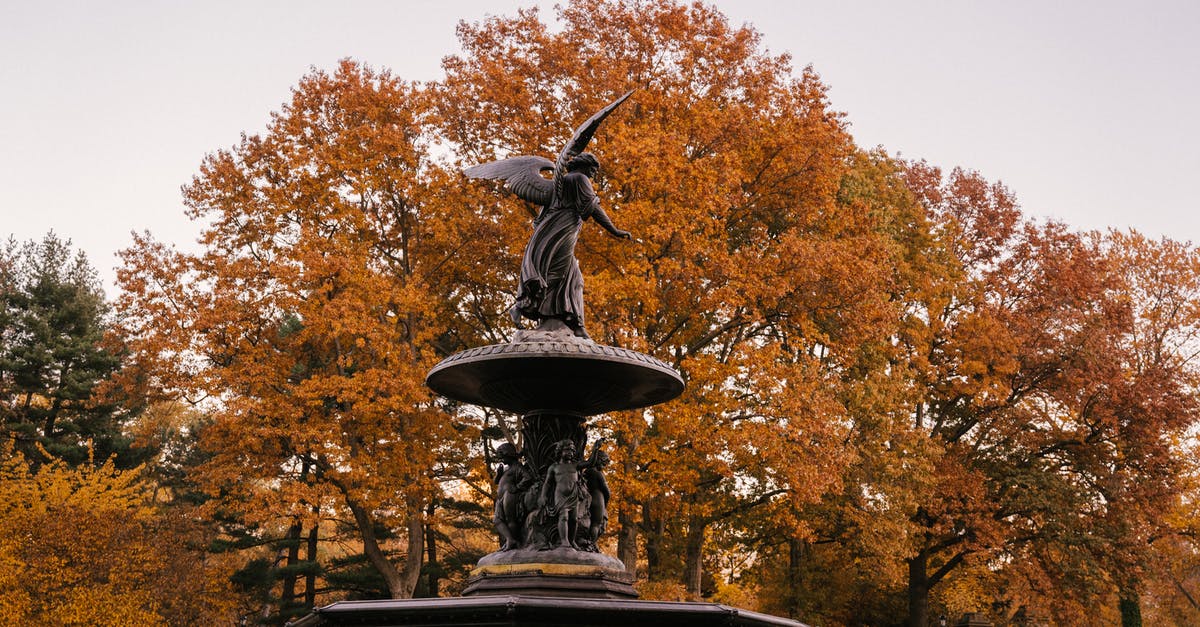 Can water from an overflowing fountain fall through holes in the floor? - Fragment of Bethesda Fountain with Angel of the Waters statue placed in Central Park in New York City in America in autumn time