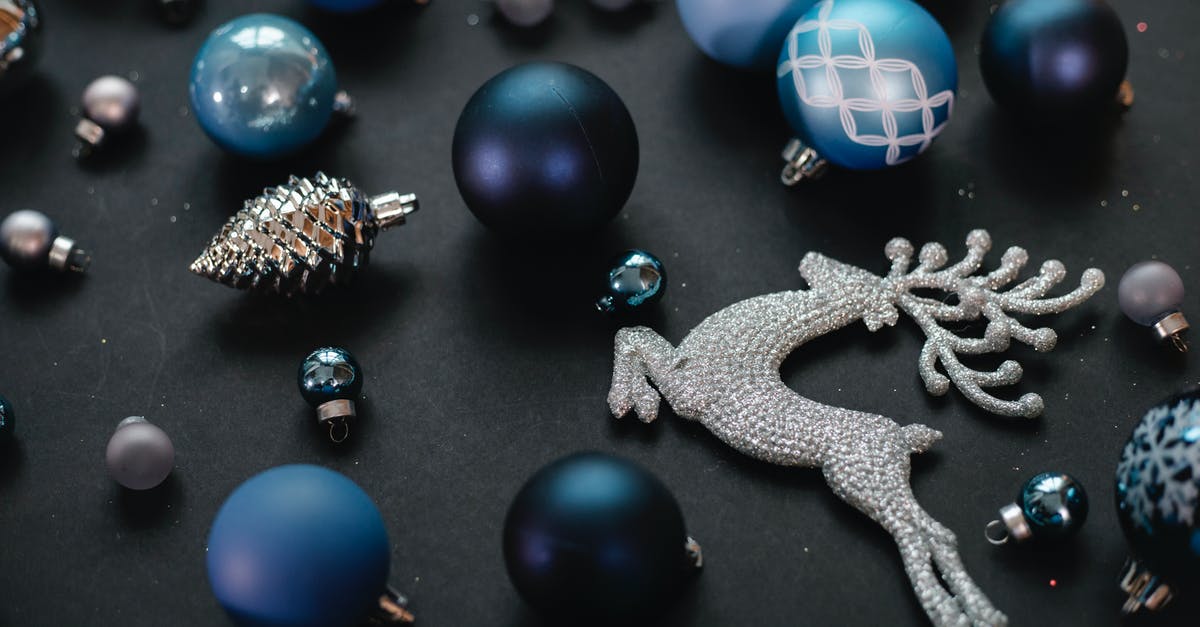 Cannot place calling card in Silver Shroud quest - High angle of Christmas decorative various blue balls near silver reindeer on black background in light place Cannot place calling card in Silver Shroud quest - High angle of Christmas decorative various blue balls near silver reindeer on black background in light place