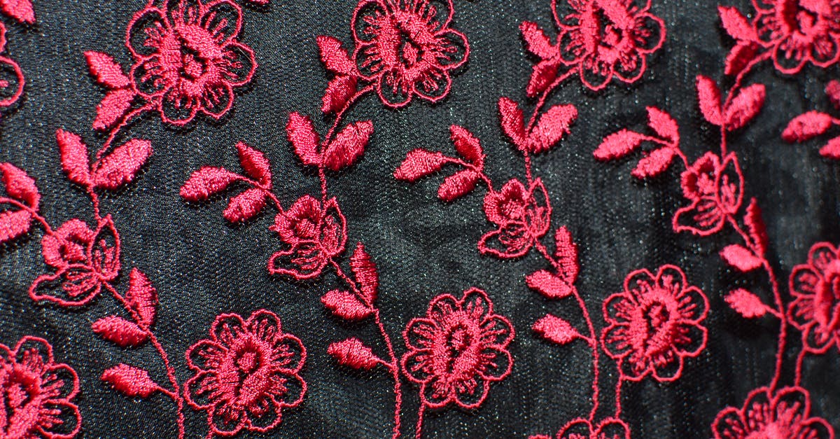Clothing piece stuck behind creature part. (Spore) - Seamless background of creative flowers with leaves embroidered on black fabric with red thread creating symmetrical pattern on thick textile Clothing piece stuck behind creature part. (Spore) - Seamless background of creative flowers with leaves embroidered on black fabric with red thread creating symmetrical pattern on thick textile