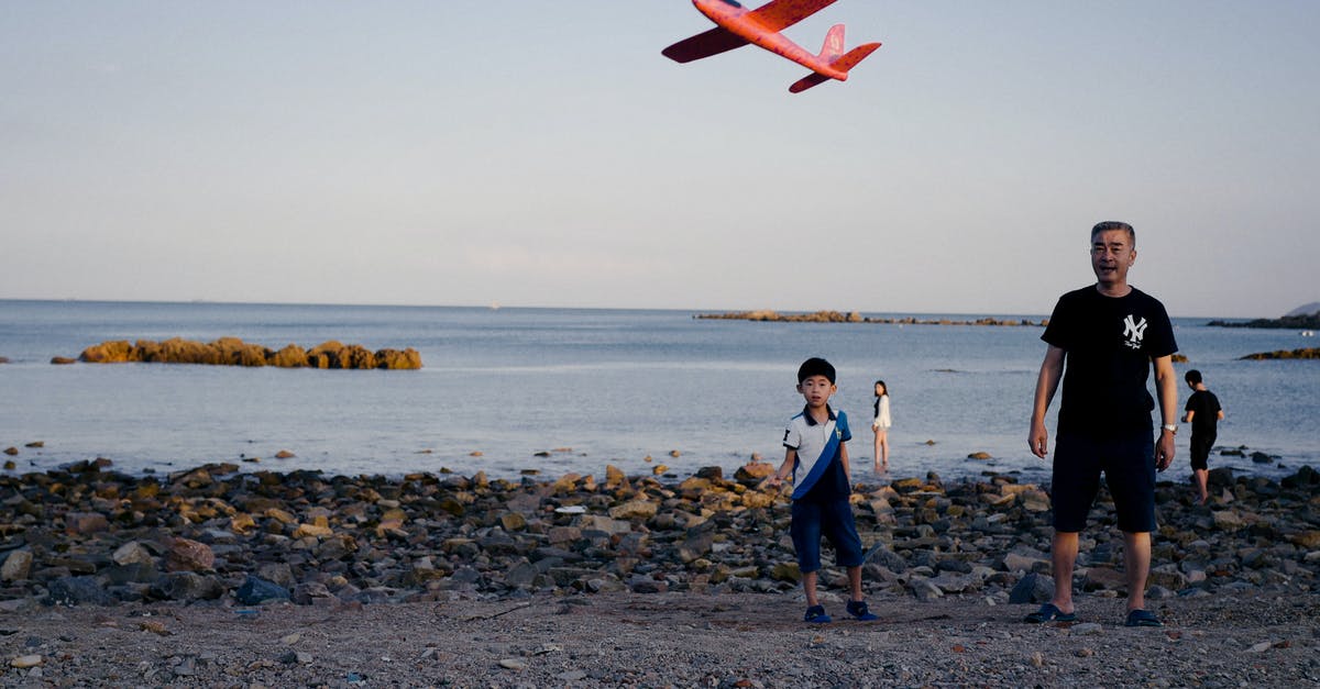 Copied game to a USB, but wont launch now - Ethnic father and son launching toy plane on beach at sunset