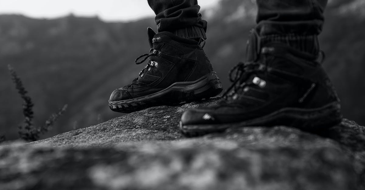 Depth Strider without boots - Monochrome Photo of Person Wearing Black Shoes