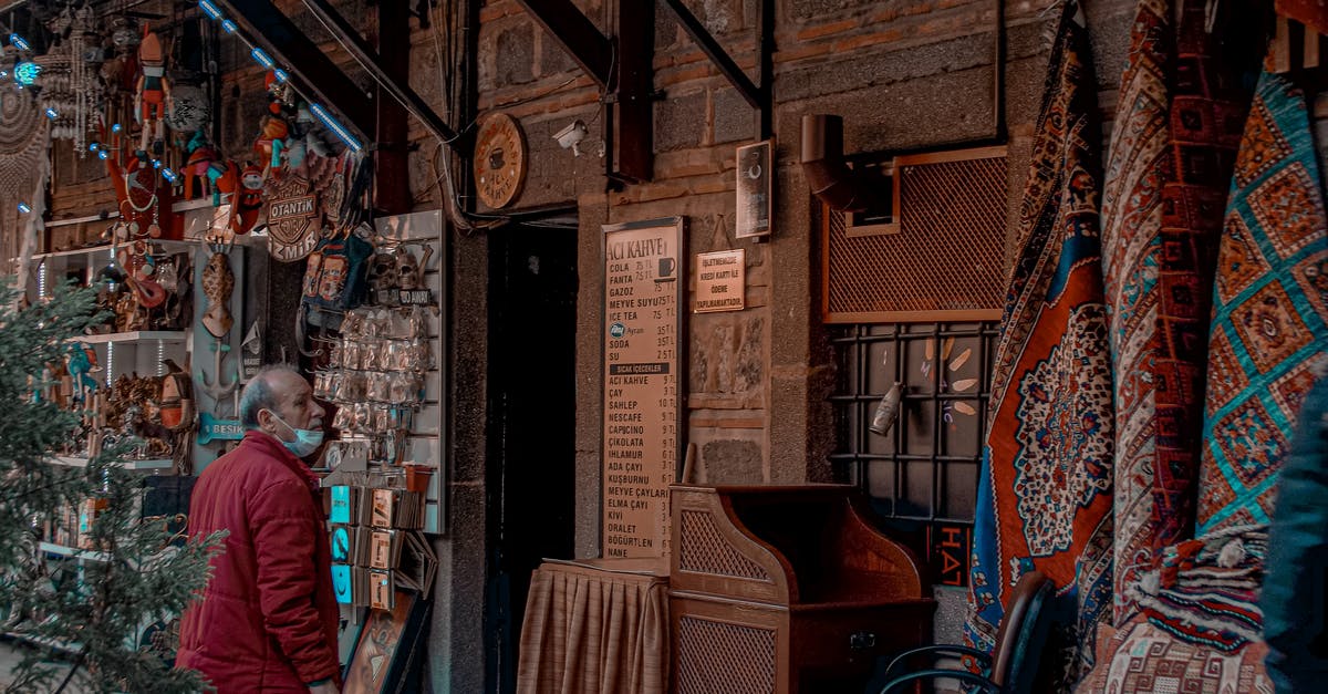 Do I have to download all my games again if I buy a new PS4 to replace my old one? - Senior male customer in mask standing at local street market selling carpets and various oriental souvenirs