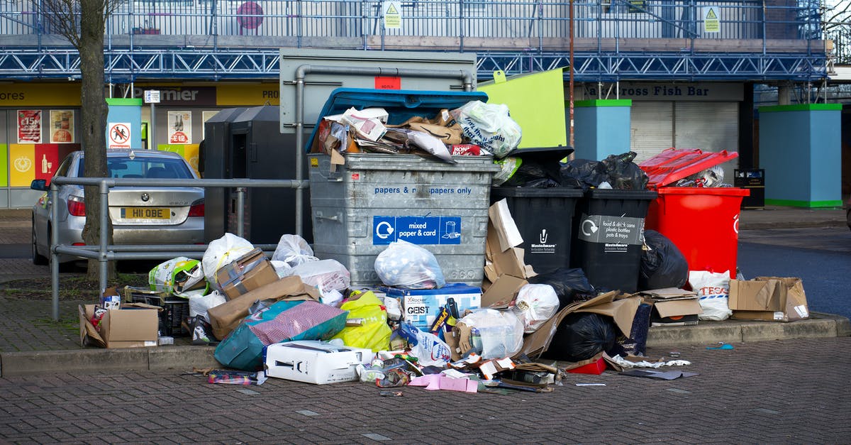 Do you need trash bins in queue lines? - A Pile of Trash in an Urban Area