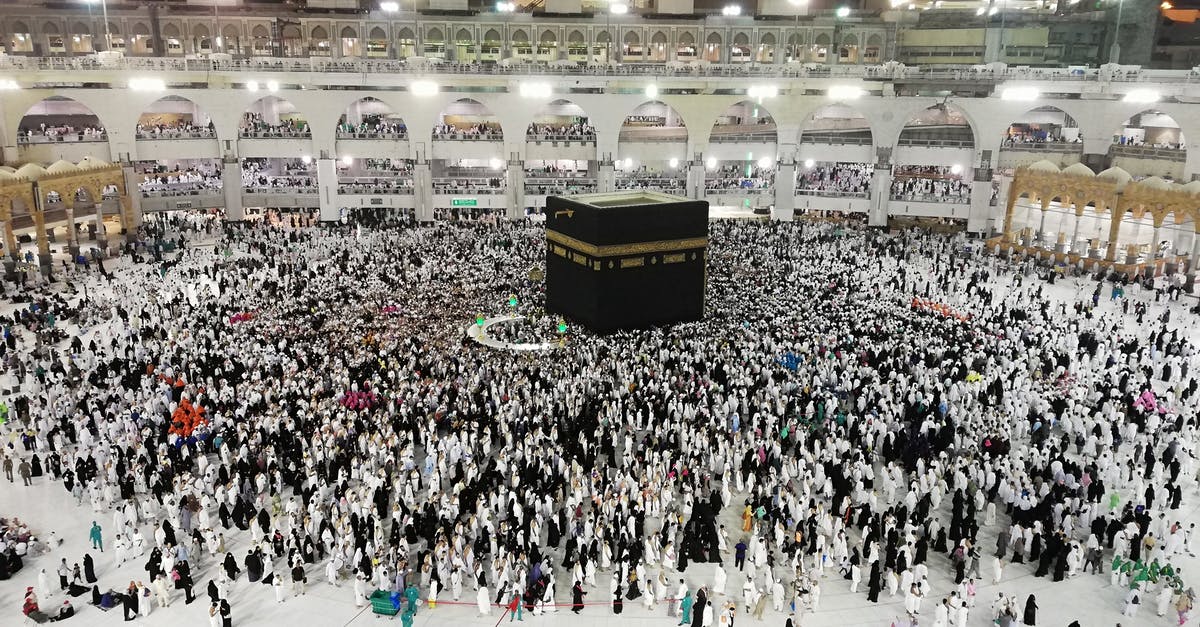 Does it matter if I found a religion on holy site or Stonehenge? - From above of crowded square around Kaaba cube in Great Mosque of Mecca at night time