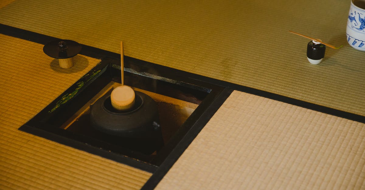Does maximum overdrive do anything besides set you on fire? - High angle of traditional Japanese tea ceremony in Urasenke style in spacious light room on floor with fire pit with kettle and water ladles near pot
