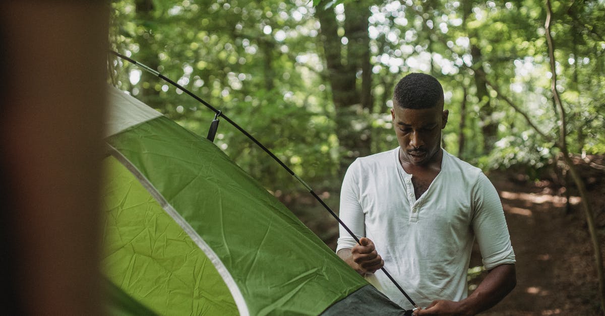 Does pressing down on the analog sticks increase the likelyhood of stick drift? - Serious young African American guy in white shirt inserting stick of tent in hole during hiking in summer forest