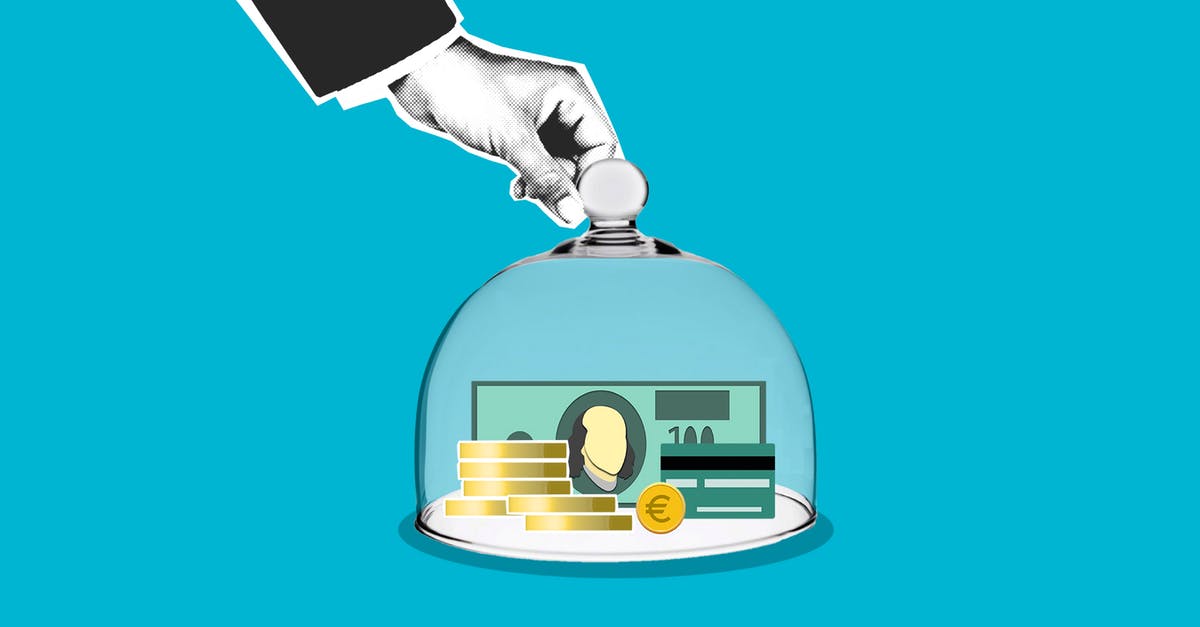 European PS2 controller on american ps2 - Decorative cardboard illustration of person hand putting transparent dome on dollar banknotes and coins on blue background