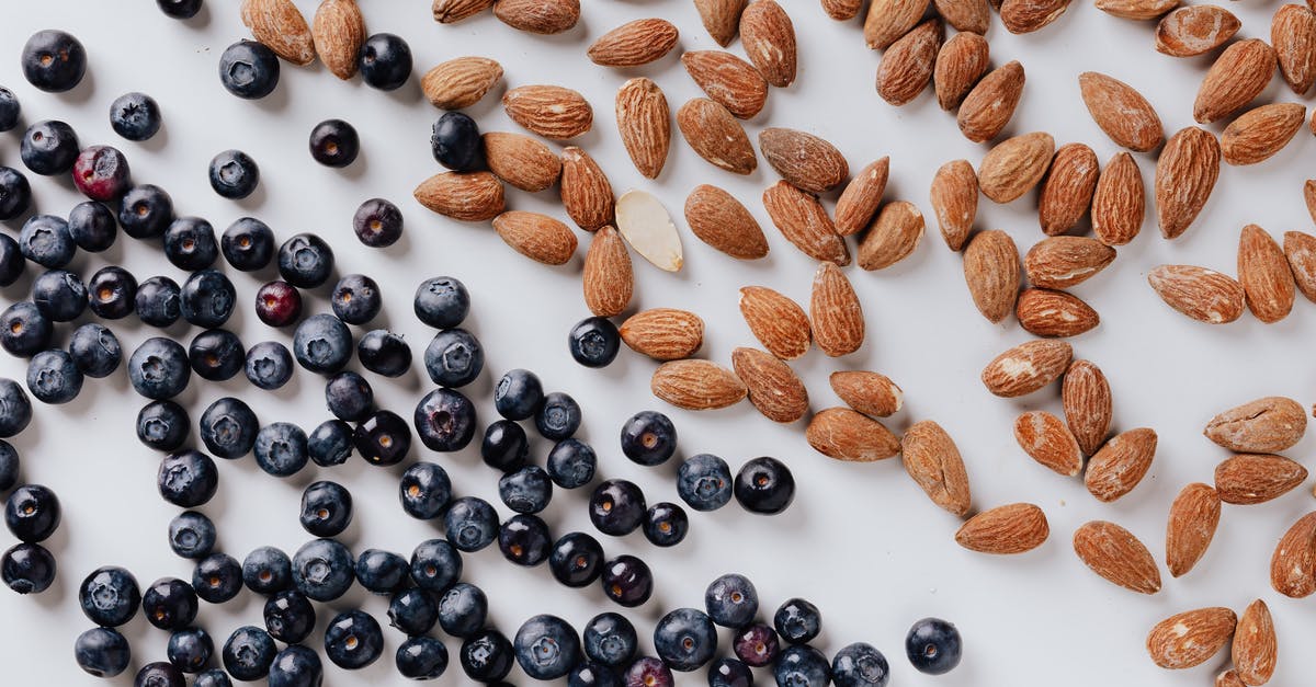 Game Menu Opening Randomly - Raw almonds and fresh blueberries put on white surface Game Menu Opening Randomly - Raw almonds and fresh blueberries put on white surface