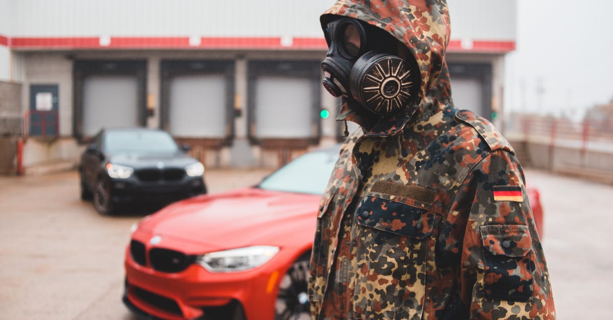 Gas mask icon on map - Unrecognizable man in protective respirator on street