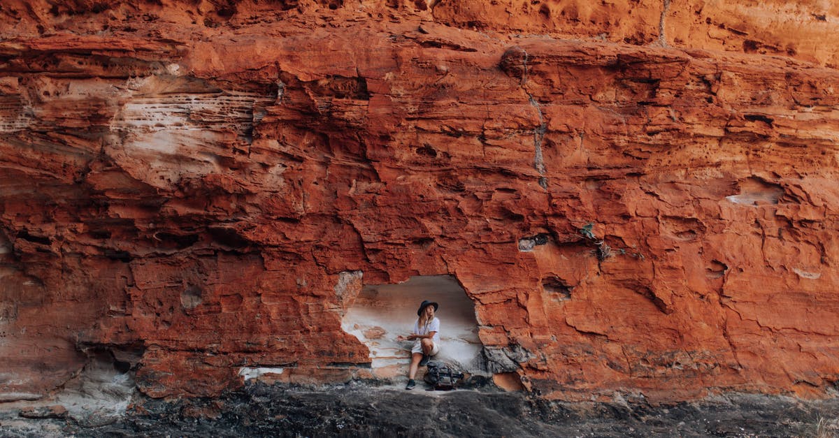 Giant Cave Spiders - Can they swim? - Woman in White Shirt Sitting on Brown Rock