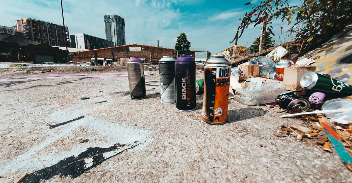 How can I claim an abandoned city? - Spray cans with paint standing by small pile of trash on messy concrete road against cloudy sky and modern buildings How can I claim an abandoned city? - Spray cans with paint standing by small pile of trash on messy concrete road against cloudy sky and modern buildings
