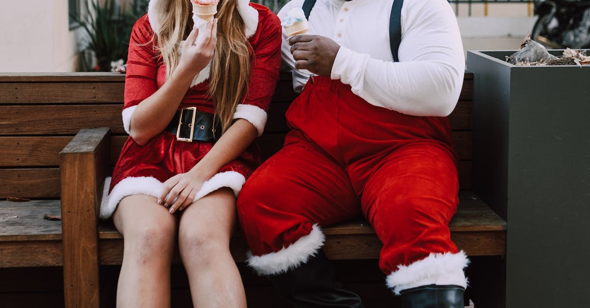 How can I put humanity on Santa's naughty list? - Cropped Photo Of Man And Woman In Santa Outfits Eating Ice Cream How can I put humanity on Santa's naughty list? - Cropped Photo Of Man And Woman In Santa Outfits Eating Ice Cream