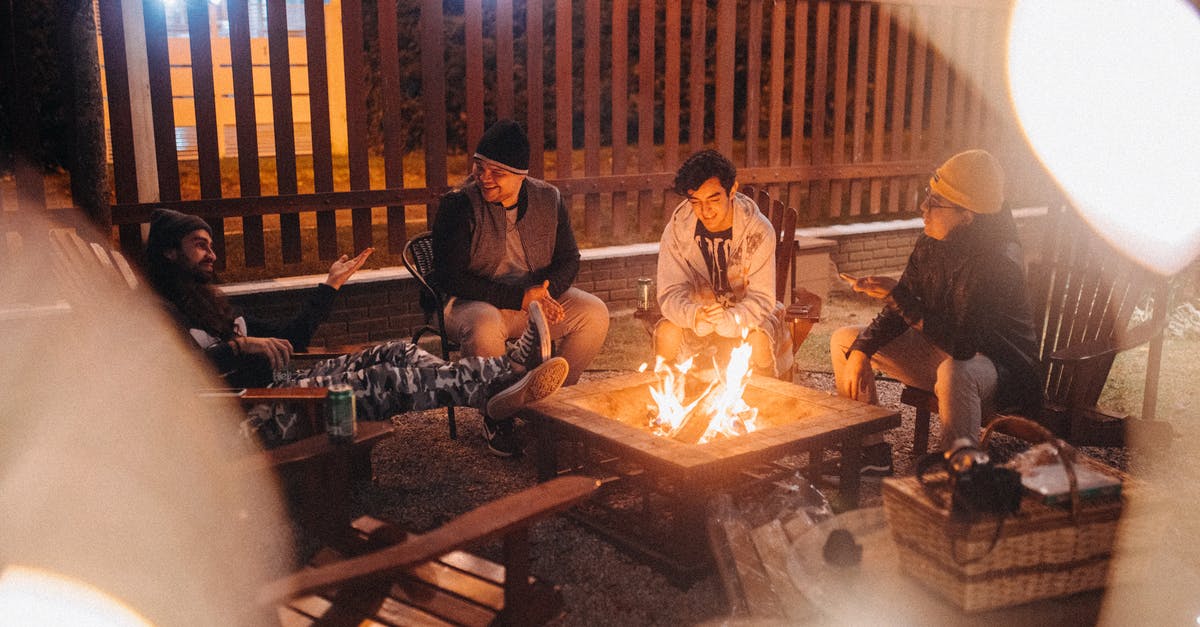 How can I quick fire explosive gel on the ground? - Friends talking against burning fire at dusk in campsite How can I quick fire explosive gel on the ground? - Friends talking against burning fire at dusk in campsite