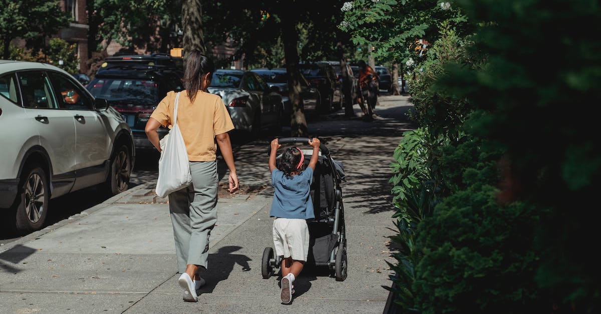 How can I roll back to previous MinecraftPE version? - Full body back view of anonymous ethnic woman with bag walking on sidewalk near girl pushing baby stroller on sunny street
