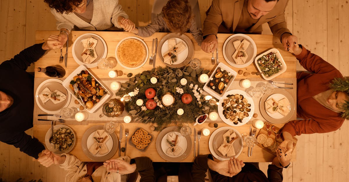How do I get back from Eve? - Top View of a Family Praying Before Christmas Dinner