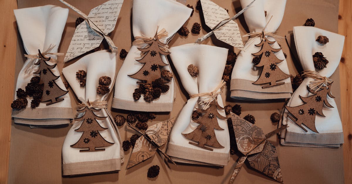 How do I get the star element in the room with the eight closed eyes? - From above of carton on table with napkins covered in ropes decorated with bumps near small wooden Christmas trees and near origami cranes from paper in bright room How do I get the star element in the room with the eight closed eyes? - From above of carton on table with napkins covered in ropes decorated with bumps near small wooden Christmas trees and near origami cranes from paper in bright room