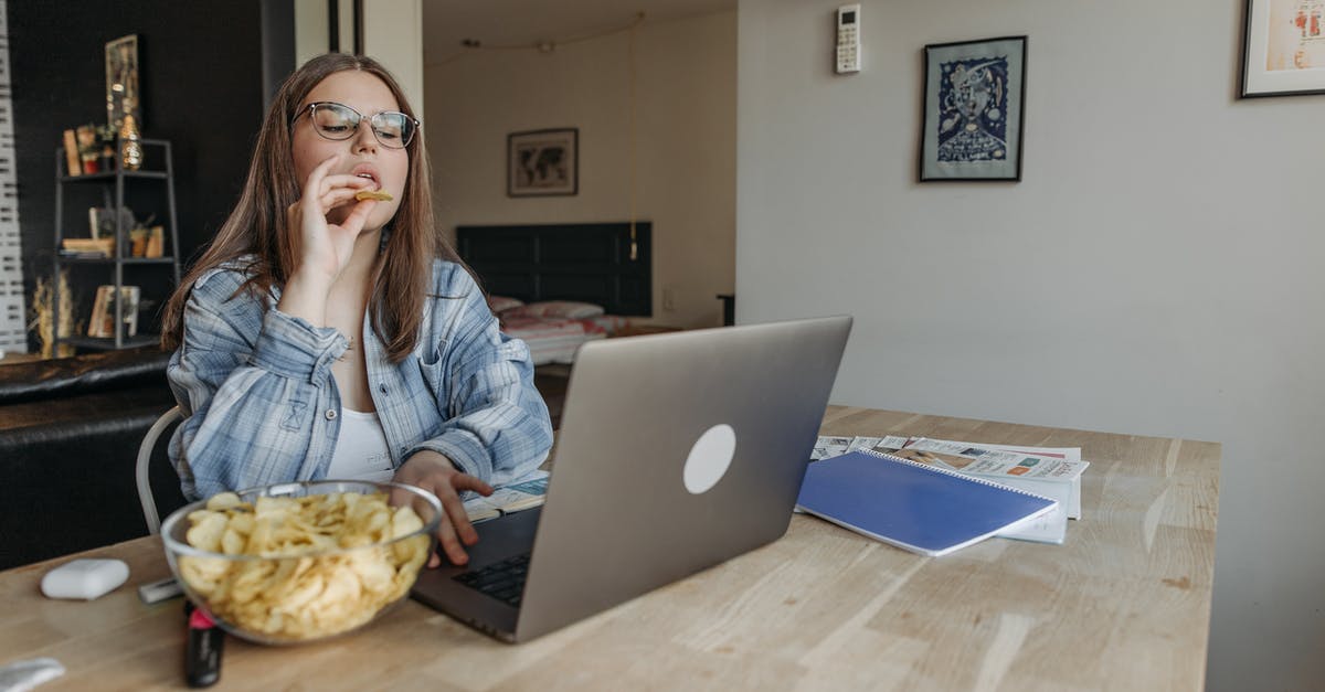 How do I keep my animals from eating my people food? - Woman Eating and Using a Laptop How do I keep my animals from eating my people food? - Woman Eating and Using a Laptop
