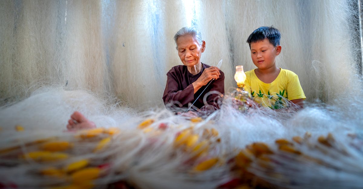 How do I make this redstone random number generator only turn one lamp on at a time? - Ethnic grandmother with needle weaving fishing net against boy