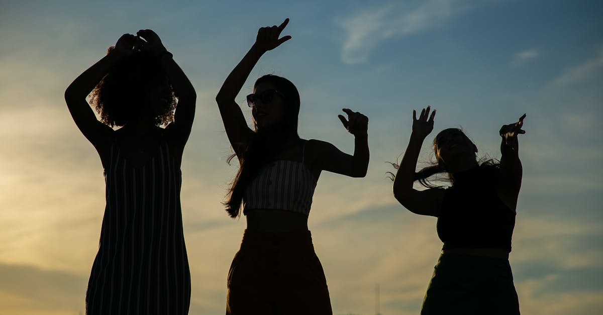 How do I move Forward from Here? - Low angle silhouettes of unrecognizable young female friends dancing against cloudy sunset sky during open air party