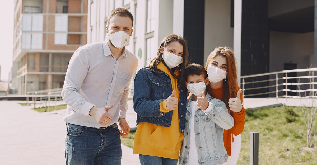 How do I prevent my imbecile son from being an heir? [duplicate] - Optimistic family in protective masks and casual clothes standing together on street and showing thumbs up gesture while looking at camera