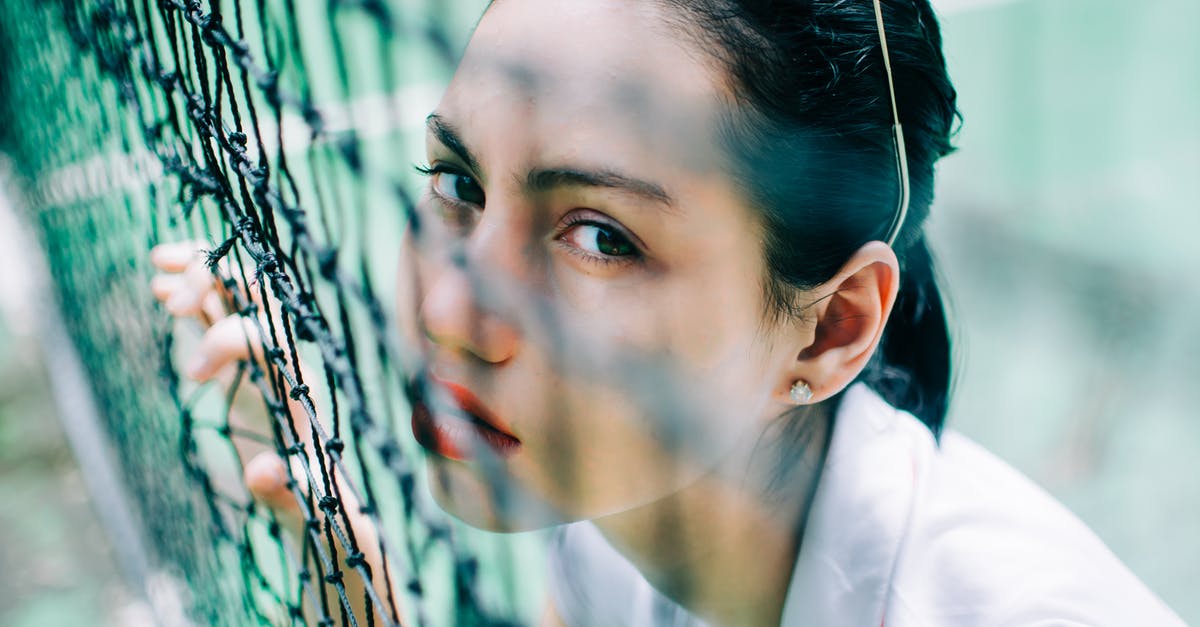 How do I remove a net from a dodo without killing it? - High angle of crop flirting female in t shirt looking at camera through net on tennis court How do I remove a net from a dodo without killing it? - High angle of crop flirting female in t shirt looking at camera through net on tennis court