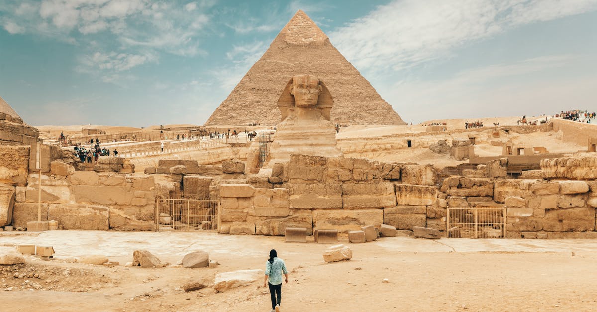 How do I ruin my own base? - Back view of unrecognizable man walking towards ancient monument Great Sphinx of Giza
