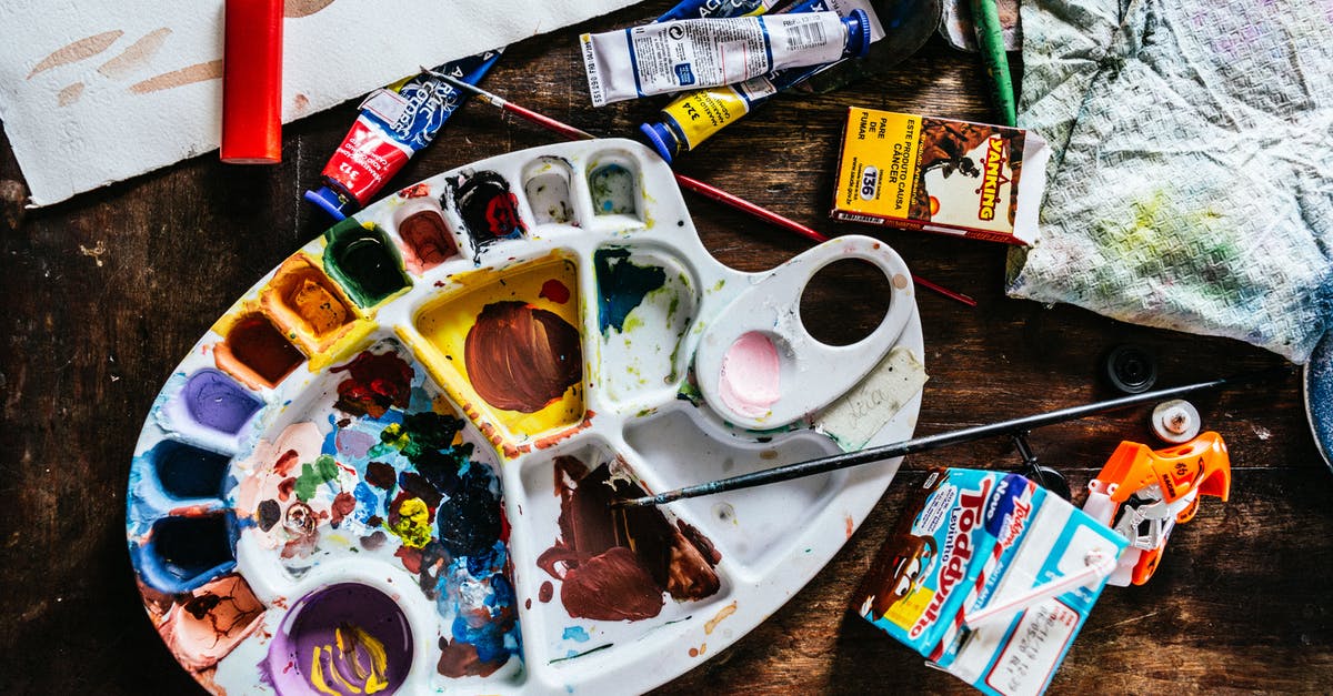 How do I use /summon to spawn a certain type of item in minecraft? (Such as colored wool) - Top view of various art supplies including paintbrushes with colorful tubes of paint and palette placed on wooden table
