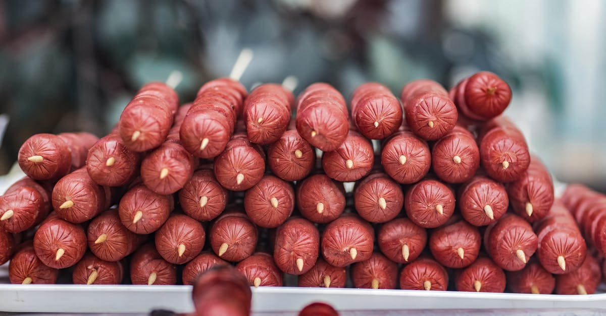 How many sausages are there in Stephen's Sausage Roll? - Close-Up Photo of Skewered Sausage on Tray How many sausages are there in Stephen's Sausage Roll? - Close-Up Photo of Skewered Sausage on Tray