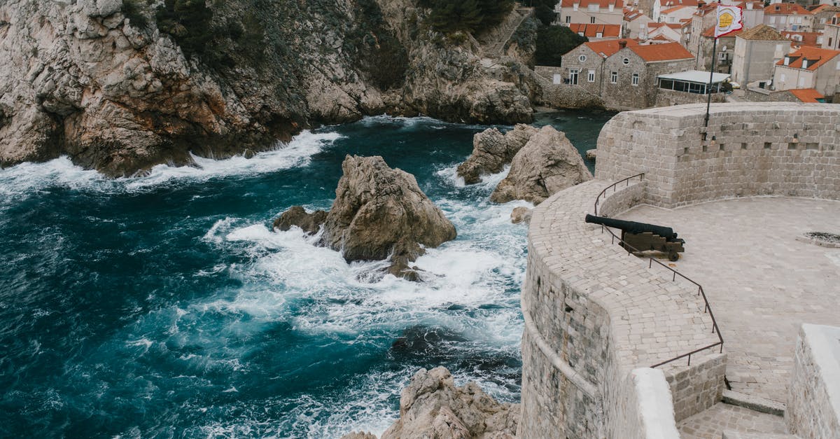 How positron cannon works? - Old stone castle with cannon in city near rough rocky formations and blue foamy bay How positron cannon works? - Old stone castle with cannon in city near rough rocky formations and blue foamy bay