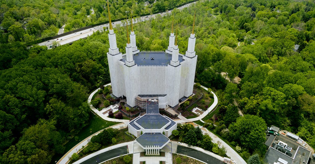 How to edit Aerial Faith Plate trajectory? - Aerial view of Washington D. C. Temple with white marble building and ornamental spires located amidst abundant green park