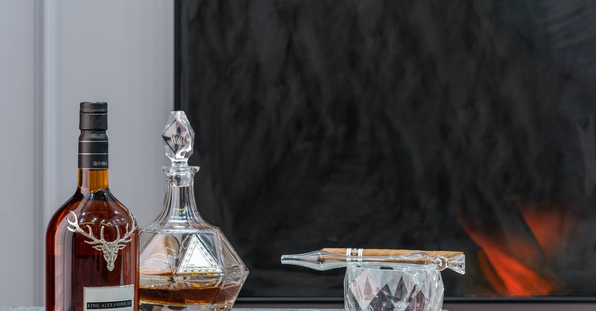 How to get the most expensive items into bottle caps? - Bottle and decanter with expensive alcoholic drink near ornamental glass with cigar in house room How to get the most expensive items into bottle caps? - Bottle and decanter with expensive alcoholic drink near ornamental glass with cigar in house room