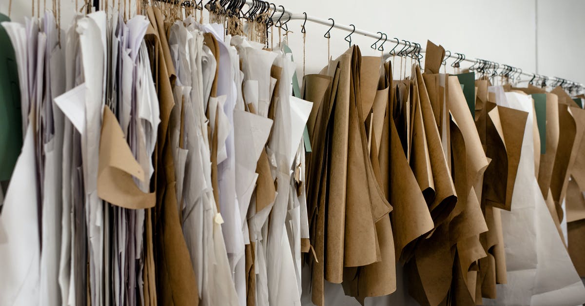 How to make limited space storage - Assorted sewing patterns on hangers inside tailor atelier