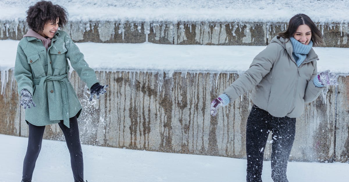 How to /testfor snowball a snowball hitting the ground or mobs? [duplicate] - Delighted multiethnic girlfriends in outerwear laughing widely while having fun together in winter snowy park