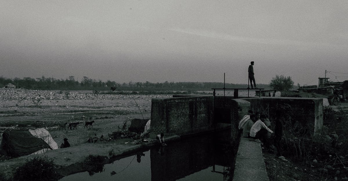 I can't destroy or place blocks, what do I do? - Black and white of faceless person walking alone on abandoned old place near river