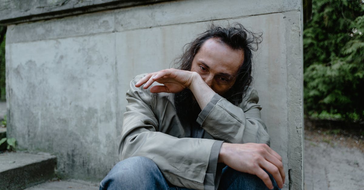 Increase the Hunger Threshold - Lonely Man Sitting on a Concrete Stairs Increase the Hunger Threshold - Lonely Man Sitting on a Concrete Stairs