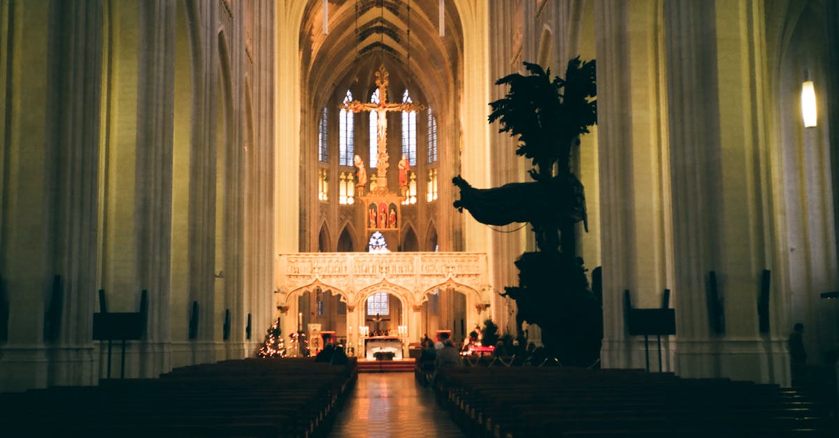 Infusion Altar Symmetry question - Interior of catholic cathedral with benches and ornamental arches