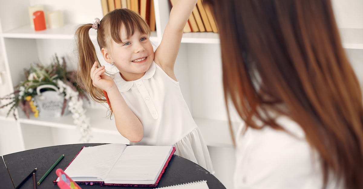 Inserting items into Writing Desk - Cute schoolgirl doing homework with help of tutor