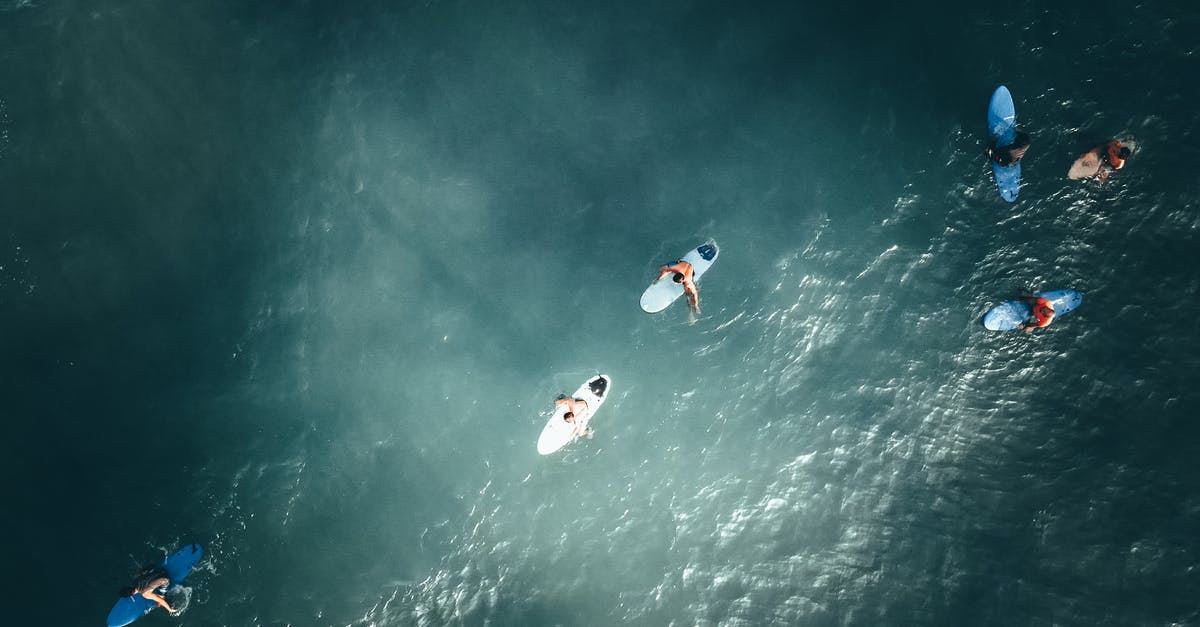 Is distance traveled still counted? - From above of surfers on surfing boards floating in sea water on sunny day Is distance traveled still counted? - From above of surfers on surfing boards floating in sea water on sunny day
